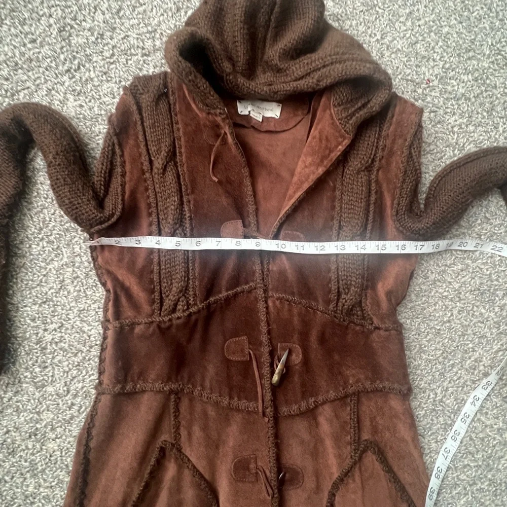 Y2K Festival Ready Brown Suede Sweater Hooded Women's Coat‎